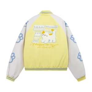 潮牌猫咪刺绣撞色棒球服男女春秋新款情侣加厚外套HH016 P75图片