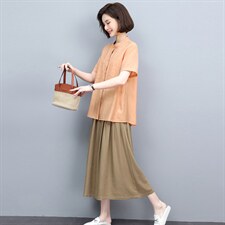 2022重工刺绣短袖衬衫女夏季新款妈妈衬衣棉麻风休闲上衣，女装衬衫，忆绮罗