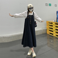 韩版牛仔背带连衣裙两件套2025春秋季新款减龄显瘦收腰背带裙套装，女装套装/套裙，浙宝285（原212）