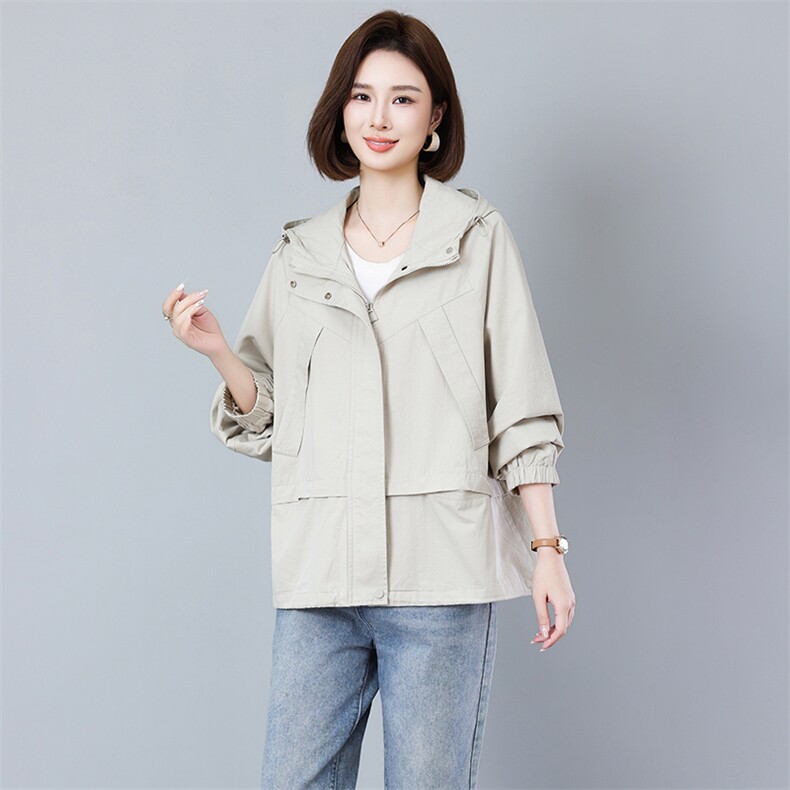 2026年开春新款宽松大码纯棉百搭休闲款大码女装长袖连帽款2610，女装风衣，秋牧寒烟