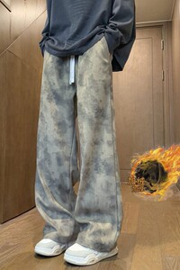 扎染裤子男秋冬季加绒加厚潮宽松垂感运动休闲长裤k7906加绒-P42图片