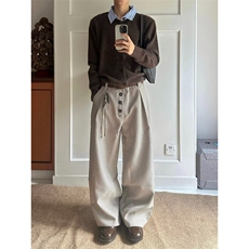 老钱风千鸟格排扣A字西裤男女秋季慵懒松弛感阔腿裤WLK377-P48，男装西裤，星座1008