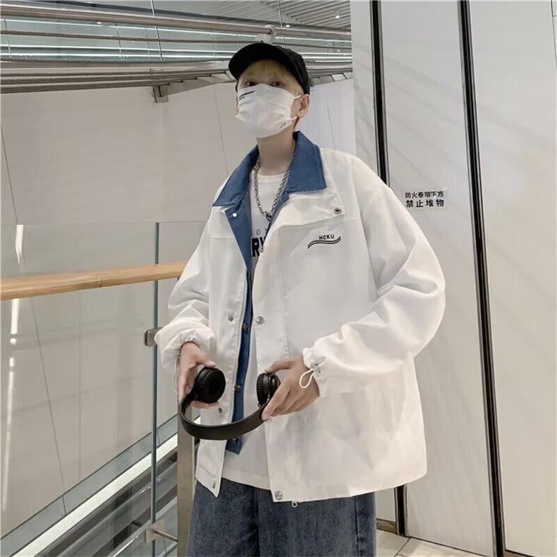 春秋季假两件外套男宽松港风ins高街潮牌美式拼接冲锋夹克J05/P56,男装夹克,星座506