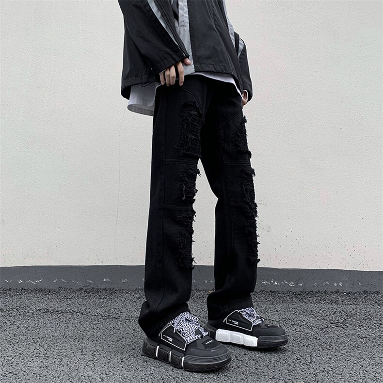 B221美式ins高街小众重工艺假破洞小脚牛仔裤LK23019-P60控78,男装牛仔裤,电商B221