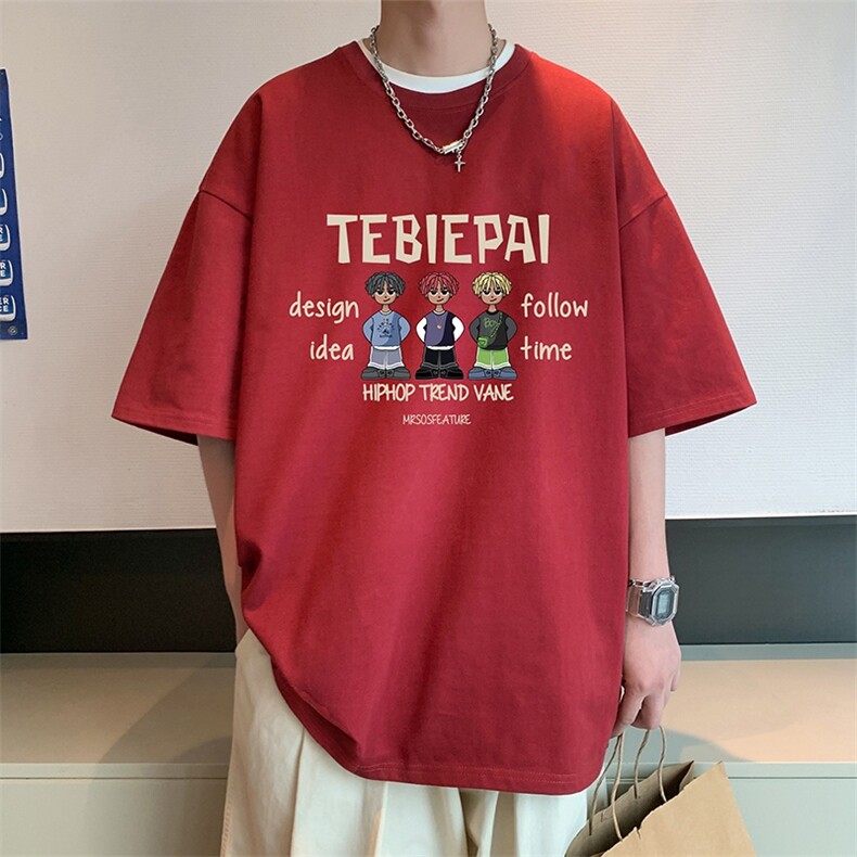T789P26大码宽松纯棉运动圆领体恤衫oversize短袖T恤男重磅T图片