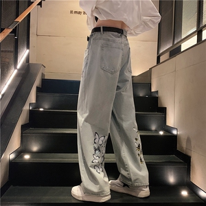 k1009-p55-控78 M-5XL 拉链拼色黄泥在高阶宽松大码牛仔裤cityboy图片