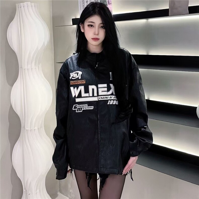 复古机车刺绣pu皮衣外套男装春秋款痞帅高级感赛车服飞行员皮夹克,男装皮衣,星座506A