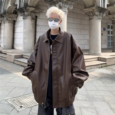 GC6360-P65美式街头2026秋季新款潮牌复古机车服宽松男皮衣外套，男装皮衣，电商C233
