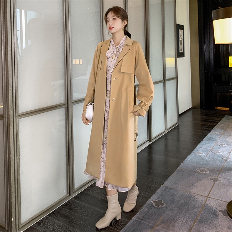 ByYou2025春季新款高级感中长款卡其色风衣外套女英伦风休闲大衣,女装风衣,依多米