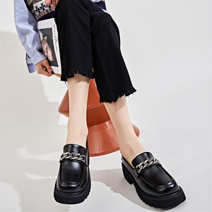 真皮乐福鞋女2023春季新款女士粗跟增高英伦风小皮鞋休闲百搭单鞋图片
