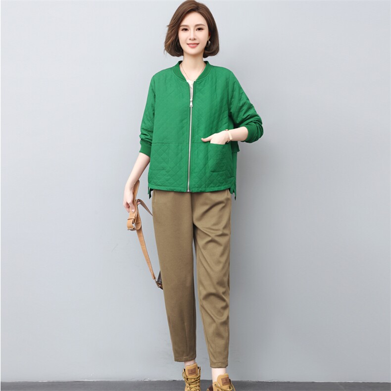 妈妈外套绿色卫衣小衫2025春秋新款中年女士时尚休闲薄款夹克上衣,女装套装/套裙,璐依舞