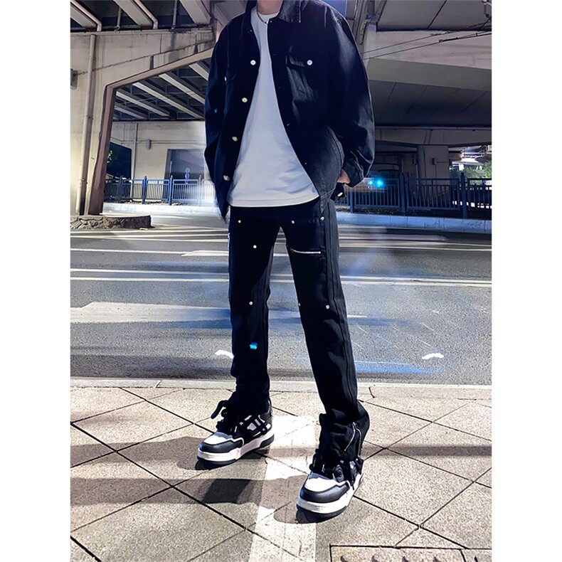 自家图，不拿货cleanfit牛仔裤拉链设计感微喇裤子KZA17-P56,男装牛仔裤,星座1007（原301D）