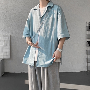 8XL-M亚麻短袖衬衫男夏薄款宽松休闲百搭大码半袖衬衣DC28002P50图片