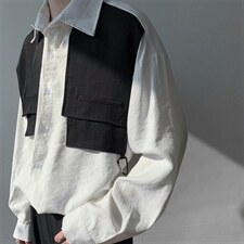 潮牌拼接衬衫男假两件韩版宽松休闲青年发型师休闲衬衣CS183-P35,男装衬衫,星座1008-1