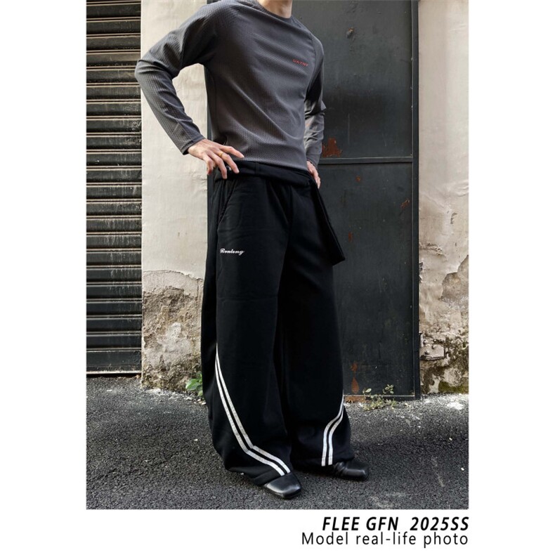 W11081-P58网图现货春季新款条纹休闲裤宽松美式复古拖地长裤,男装休闲裤,星座1608