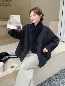 深灰色牛角扣双面羊绒大衣女2025秋冬新款高级感气质显瘦毛呢外套图片