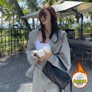 480G重磅加绒加厚硬挺boxy男女秋冬美式高街结构连帽卫衣开衫外套图片