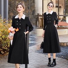 红色法式气质连衣裙女春季长袖2025新款漂亮拼接收腰显瘦连衣裙，女装连衣裙，韩美纤衣