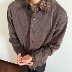 美式复古潮牌假两件拼接衬衫男春秋季高级感cleanfit针织开衫外套，男装衬衫，星座506A