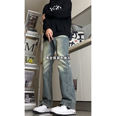 视频切片美式高街牛仔裤水洗做旧微喇修身vibe裤子1213-NZ22-P55，男装牛仔裤，星座1213