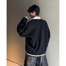 秋冬男士韩系老钱风假两件卫衣宽松拼接休闲上衣外套特P50，女装短外套，电商B319