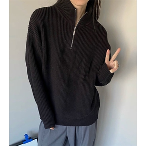 抖音得物 保暖立领拉链针织外套秋冬宽松慵懒风纯色毛衣上衣AM01图片
