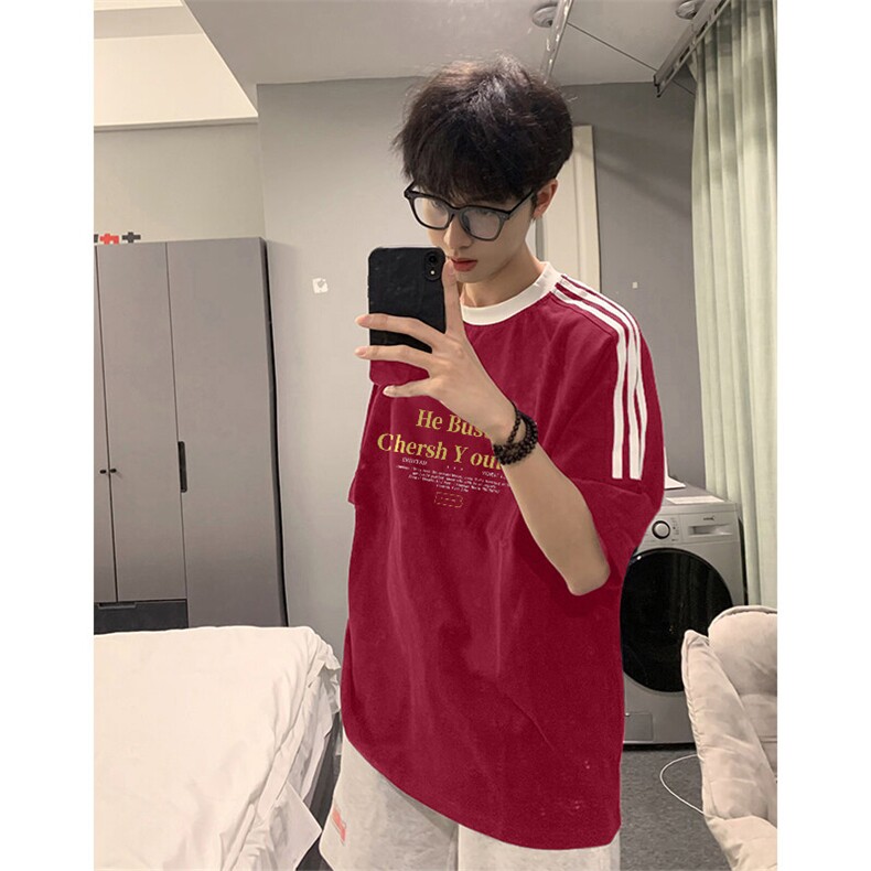 夏季美式高街重磅纯棉三条杠织带撞色男女短袖T恤ZD602-特P30,男装T恤,电商A486-1