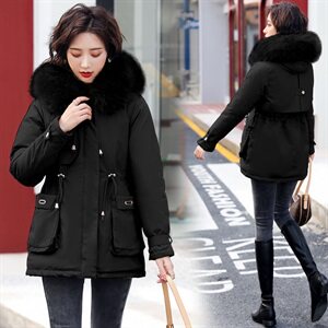 羽绒棉服女中长款2020年冬新款韩版宽松连帽时尚棉袄棉衣外套 派克服图片