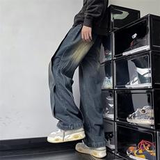 水洗做旧牛仔裤男高街vibe美式复古宽松设计感ZN10P46，男装牛仔裤，星座1116-2