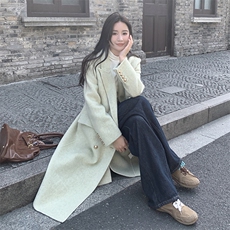 现货绿色双面呢大衣气质宽松2C212-G01-P325-K428，女装毛呢外套，2C212