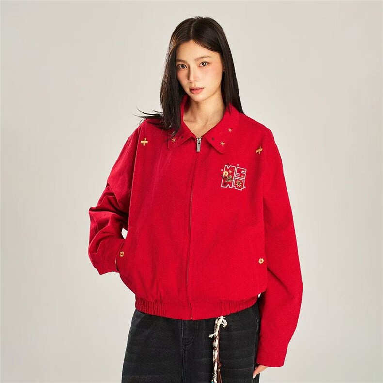 美式刺绣复古翻领哈灵顿男女同款夹克2025新款秋季短外套女潮春秋,男装夹克,星座1210-1