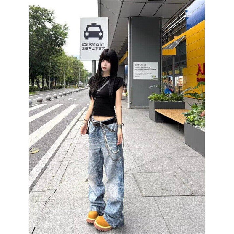 美式复古高级感直筒牛仔裤男女高街vibe休闲宽松长裤LN60877-P55,男装牛仔裤,星座1008