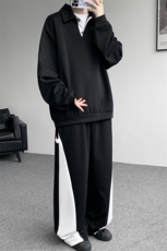 5XL-M潮流高级感披肩撞色拼接翻领百搭卫衣宽松弯刀长裤TZ113P118，男装休闲套装，电商D206-1