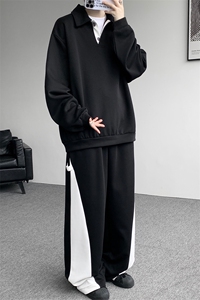 5XL-M潮流高级感披肩撞色拼接翻领百搭卫衣宽松弯刀长裤TZ113P118图片