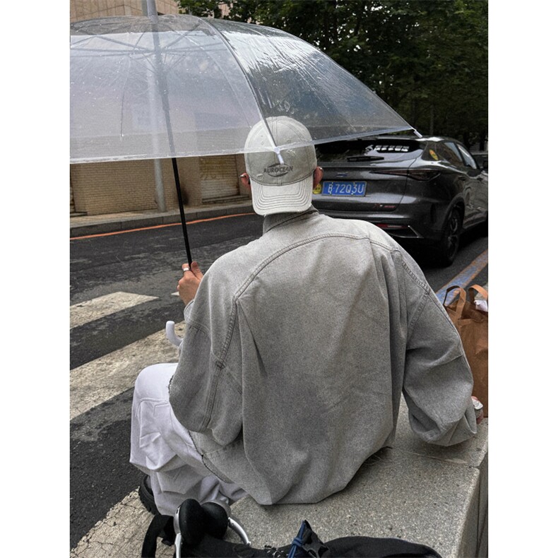 水洗灰牛仔衬衫复古做旧破损下摆宽松大版衬衣CS164特P72,男装衬衫,星座908-1