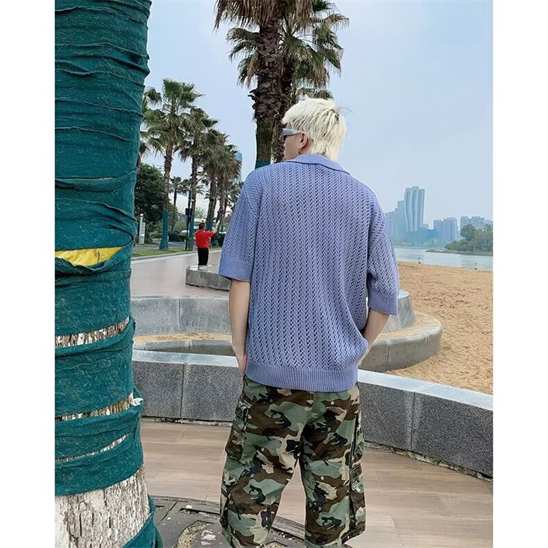 纯色镂空冰丝短袖POLO衫男夏季B6013P45,男装Polo衫,星座1116-2