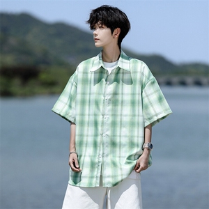 8XL-M格子短袖衬衫男夏季薄款DK制服衬衣JK学院风半袖外套DC28004图片