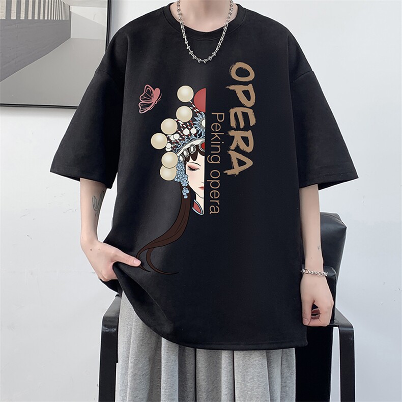 京剧脸谱麂皮绒短袖t恤男大码半袖男JD82161-P25,男装T恤,电商A040