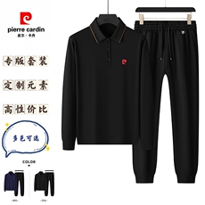 皮尔卡丹2026新款男士长袖套装春秋季中青年休闲长袖刺绣套装男装，男装休闲套装，电商B212（原钱塘6029）