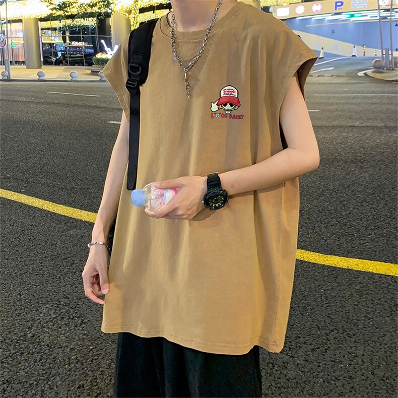 数据超好抖音品240克重磅欧美式潮牌水洗背心无袖t恤BX267-P35,男装T恤,电商A486