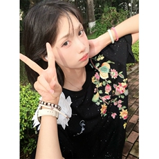 WE1544-P36绣花肩章羽毛满天星立体浮雕短袖T恤男女，男装T恤，电商B323A