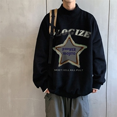 加绒加厚高领卫衣五角星印花落肩袖情侣款打底衫XZ514-2-G87-P48，男装T恤，星座514-2(原B239)