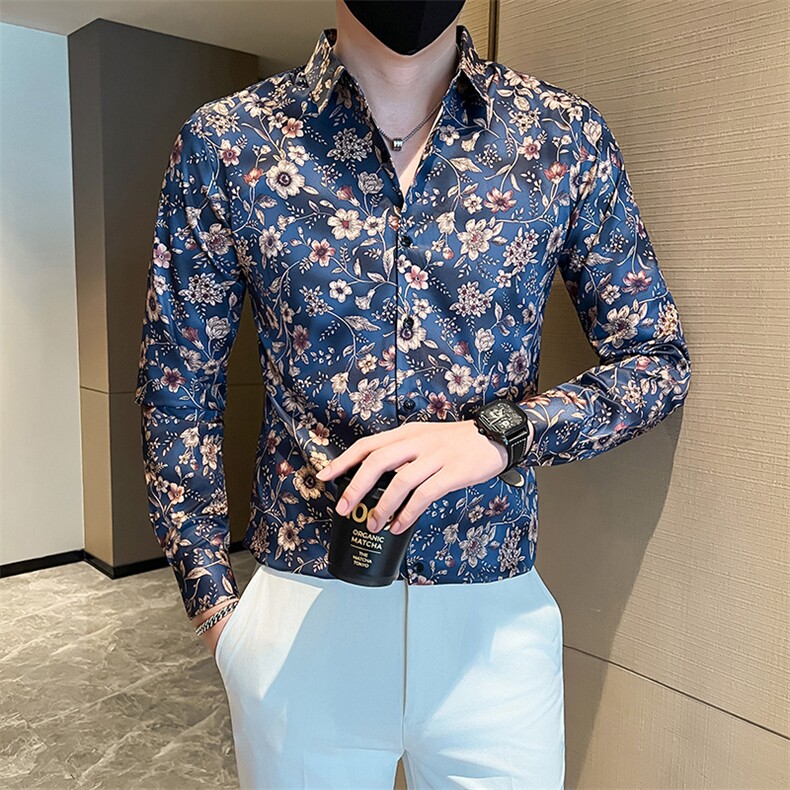 秋冬季社会小伙店主风痞帅印花长袖衬衫301A-1/C22/P55,男装衬衫,星座301A-1