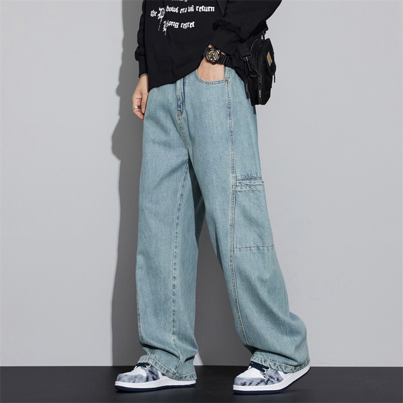 美式复古工装牛仔裤男春季潮牌宽松直筒阔腿休闲长裤子J8085-P50图片