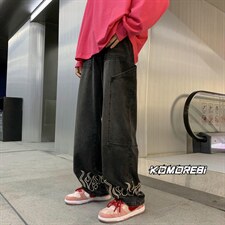 2023秋款港风宽松潮流直筒牛仔裤绣花长裤313A-1-NZ021-P65控价78，男装牛仔裤，星座808A-1