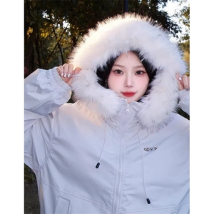 绒毛领连帽夹克冲锋衣女秋冬派克服宽松减龄外套棉服 MA506图片