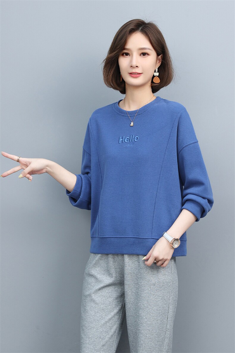韩版绣花宽松套头圆领长袖棉卫衣女长袖通勤,女装卫衣/绒衫,3200格调