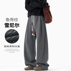 重磅420g雪尼尔鱼骨纹复古休闲百搭男大码休闲裤K24008-特P35控68，男装休闲裤，电商A001-1