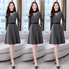 2021冬季新款拉毛针织呢连衣裙，女装连衣裙，金典明美