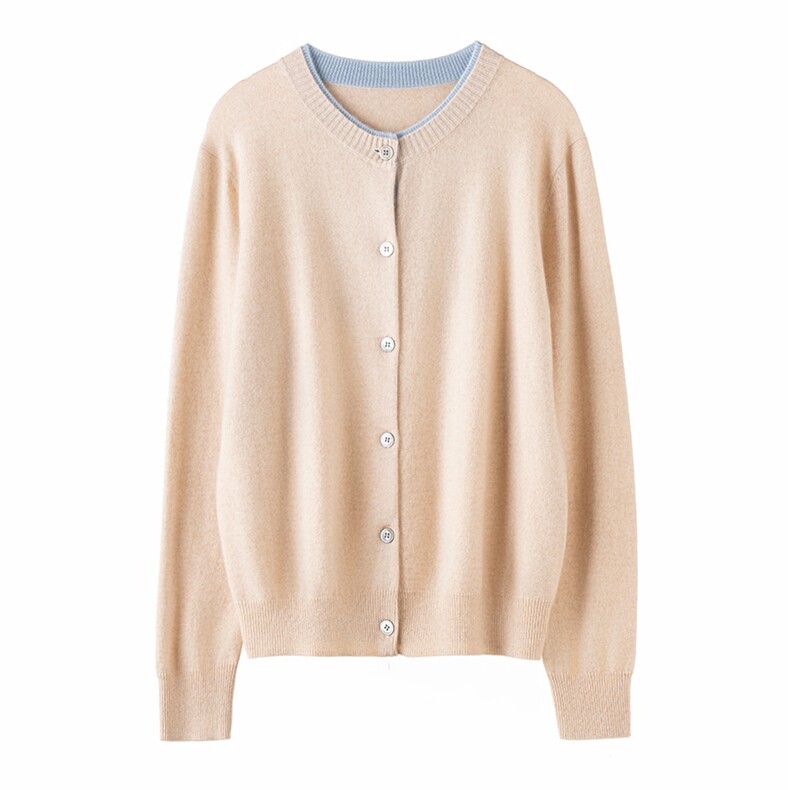 2025秋冬新款女羊绒衫100纯羊绒纯色假两件羊绒开衫羊绒长袖外套，女装羊绒衫，濮尚羊绒